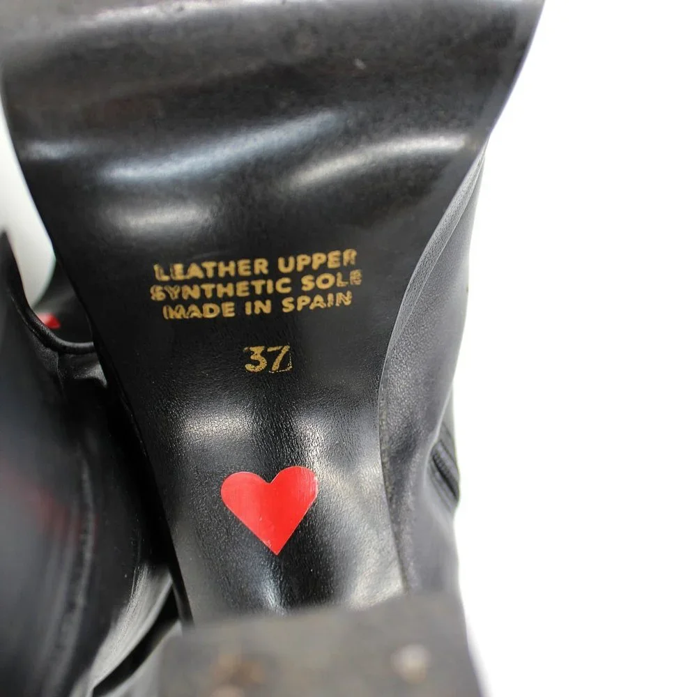 Luichiny Black Leather Platform Ankle Boots Round Toe Spool Heel Spain 37